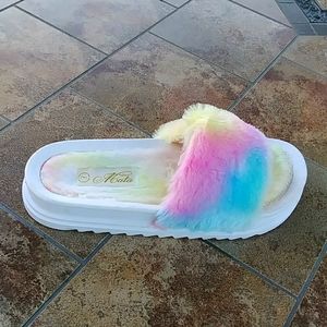One Single Band  Rainbow Colors       Slip On Sandals